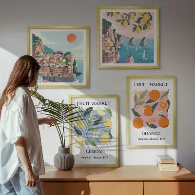 Fruitposters met citroenen en sinaasappels meerluik in lijst