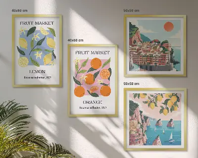 Fruitposters met citroenen en sinaasappels meerluik in lijst