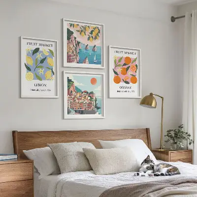 Fruitposters met citroenen en sinaasappels meerluik in lijst