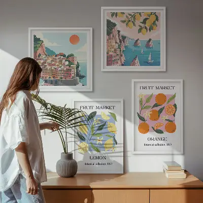 Fruitposters met citroenen en sinaasappels meerluik in lijst