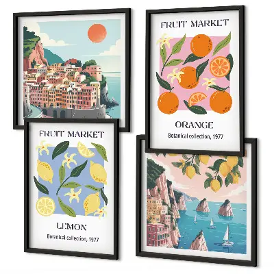 Fruitposters met citroenen en sinaasappels meerluik in lijst