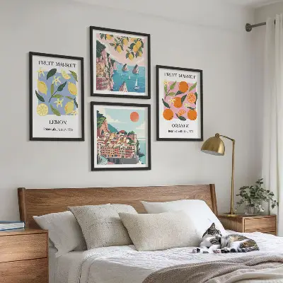 Fruitposters met citroenen en sinaasappels meerluik in lijst
