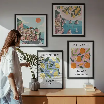 Fruitposters met citroenen en sinaasappels meerluik in lijst
