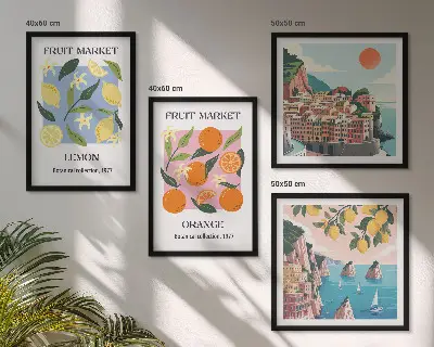 Fruitposters met citroenen en sinaasappels meerluik in lijst