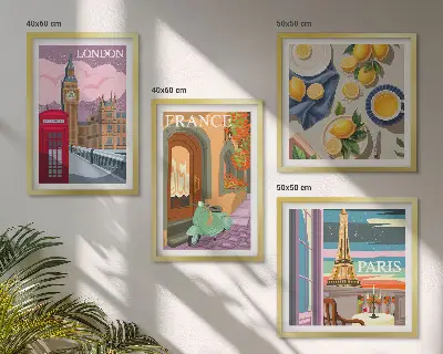 Set van posters met lijst stadsgezichten van Parijs en Londen