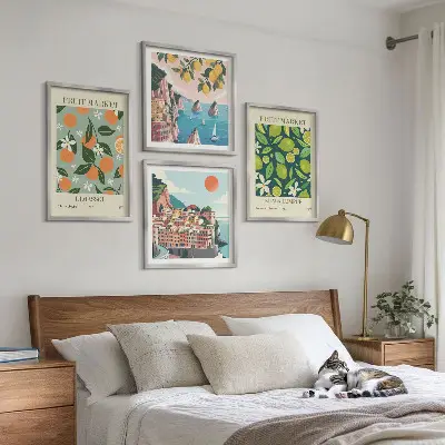 Vintage posters met fruitpatronen meerluik in lijst