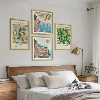 Vintage posters met fruitpatronen meerluik in lijst