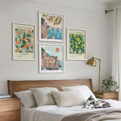 Vintage posters met fruitpatronen meerluik in lijst