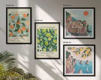 Vintage posters met fruitpatronen meerluik in lijst