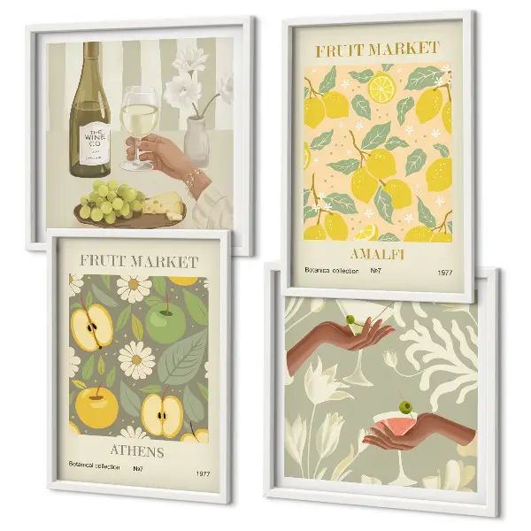 Posterset met lijsten Fruitige patronen Italiaanse wijn set van meerdere posters inclusief lijsten