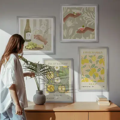 Posterset met lijsten Fruitige patronen Italiaanse wijn set van meerdere posters inclusief lijsten