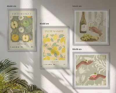 Posterset met lijsten Fruitige patronen Italiaanse wijn set van meerdere posters inclusief lijsten