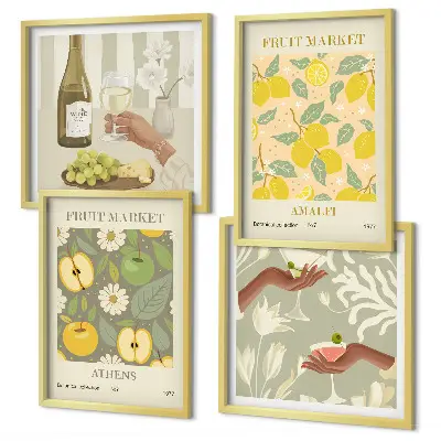 Posterset met lijsten Fruitige patronen Italiaanse wijn set van meerdere posters inclusief lijsten