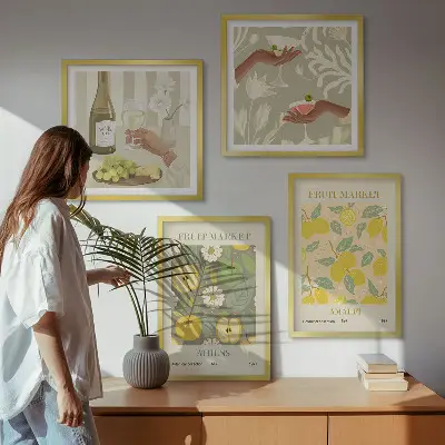 Posterset met lijsten Fruitige patronen Italiaanse wijn set van meerdere posters inclusief lijsten