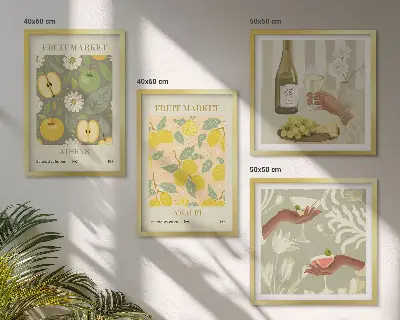 Posterset met lijsten Fruitige patronen Italiaanse wijn set van meerdere posters inclusief lijsten