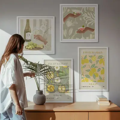 Posterset met lijsten Fruitige patronen Italiaanse wijn set van meerdere posters inclusief lijsten
