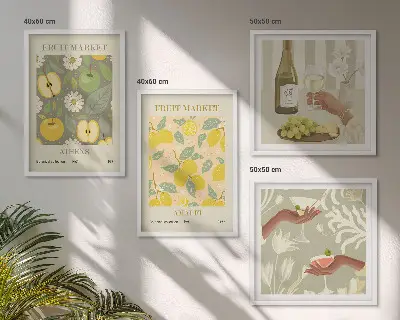 Posterset met lijsten Fruitige patronen Italiaanse wijn set van meerdere posters inclusief lijsten