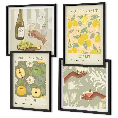 Posterset met lijsten Fruitige patronen Italiaanse wijn set van meerdere posters inclusief lijsten