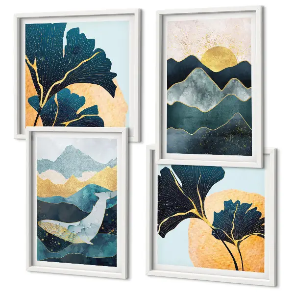 Abstracte esthetische bergen meerluik in lijst