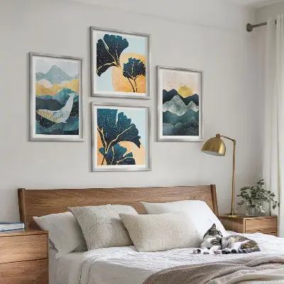 Abstracte esthetische bergen meerluik in lijst