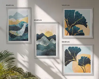 Abstracte esthetische bergen meerluik in lijst