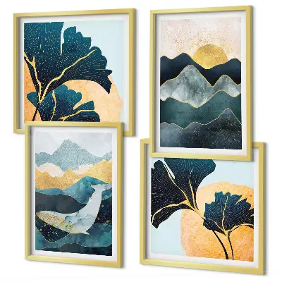 Abstracte esthetische bergen meerluik in lijst
