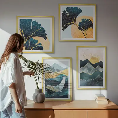 Abstracte esthetische bergen meerluik in lijst