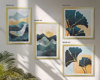 Abstracte esthetische bergen meerluik in lijst