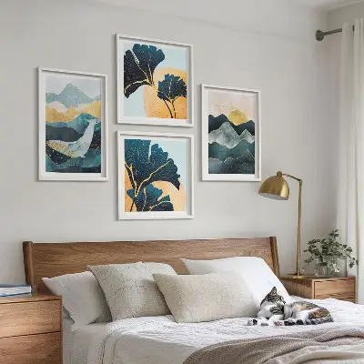 Abstracte esthetische bergen meerluik in lijst