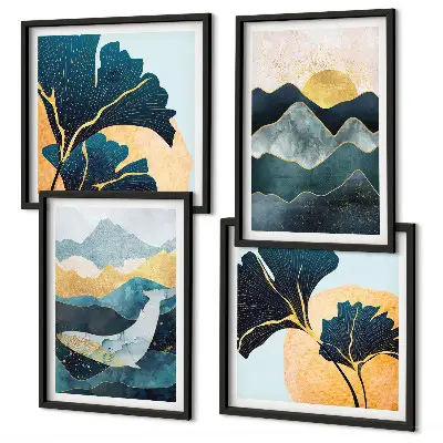 Abstracte esthetische bergen meerluik in lijst