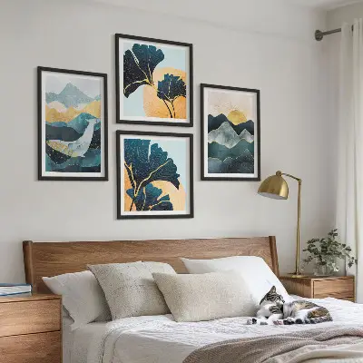 Abstracte esthetische bergen meerluik in lijst