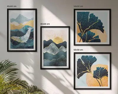 Abstracte esthetische bergen meerluik in lijst