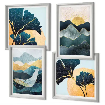 Abstracte esthetische bergen meerluik in lijst