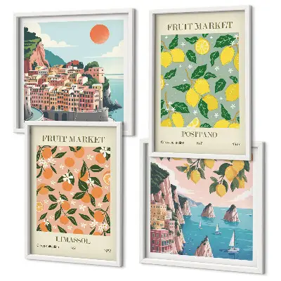 Set van posters met lijst Citrusvruchten uit de Italiaanse tropen