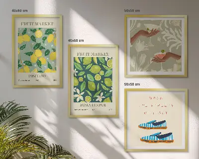 Italiaanse posters met fruitpatronen meerluik in lijst