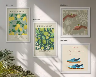 Italiaanse posters met fruitpatronen meerluik in lijst