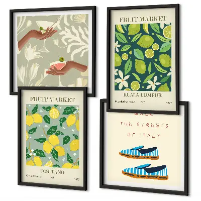 Italiaanse posters met fruitpatronen meerluik in lijst