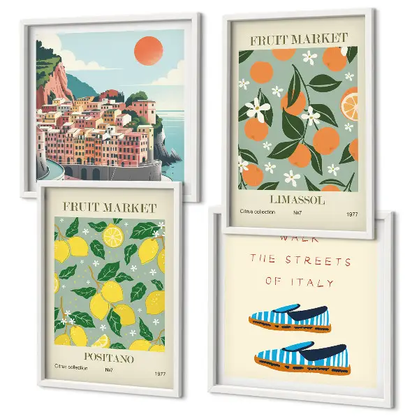 Set van posters met lijst Vruchtpatronen van de Italiaanse cultuur
