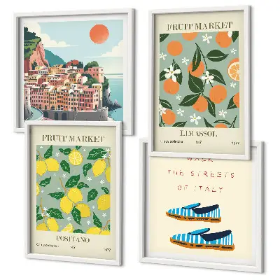 Set van posters met lijst Vruchtpatronen van de Italiaanse cultuur
