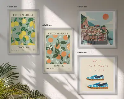 Set van posters met lijst Vruchtpatronen van de Italiaanse cultuur