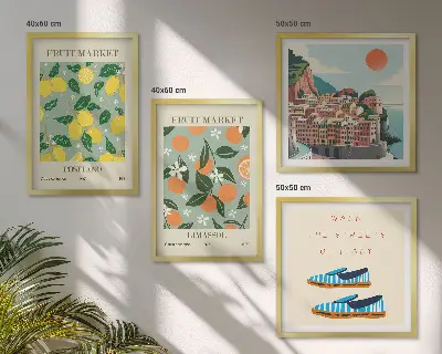 Set van posters met lijst Vruchtpatronen van de Italiaanse cultuur