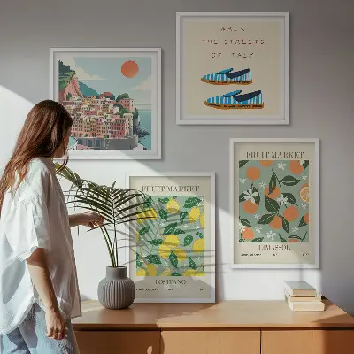 Set van posters met lijst Vruchtpatronen van de Italiaanse cultuur