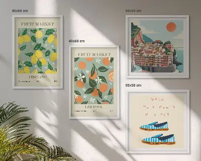 Set van posters met lijst Vruchtpatronen van de Italiaanse cultuur