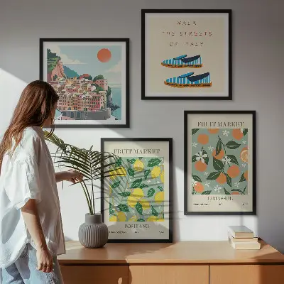 Set van posters met lijst Vruchtpatronen van de Italiaanse cultuur