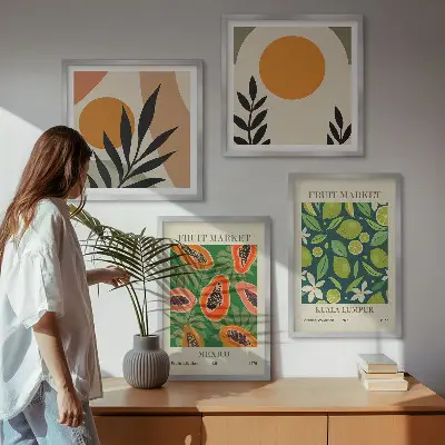 Boho papaja fruitpatronen meerluik in lijst