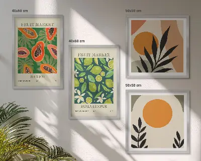 Boho papaja fruitpatronen meerluik in lijst