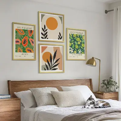 Boho papaja fruitpatronen meerluik in lijst
