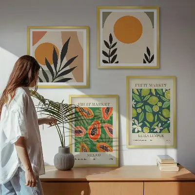 Boho papaja fruitpatronen meerluik in lijst