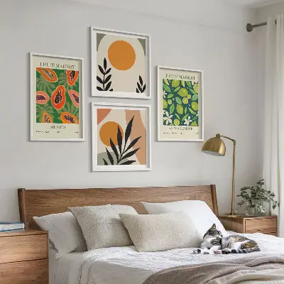 Boho papaja fruitpatronen meerluik in lijst