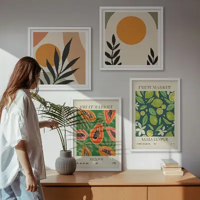 Boho papaja fruitpatronen meerluik in lijst